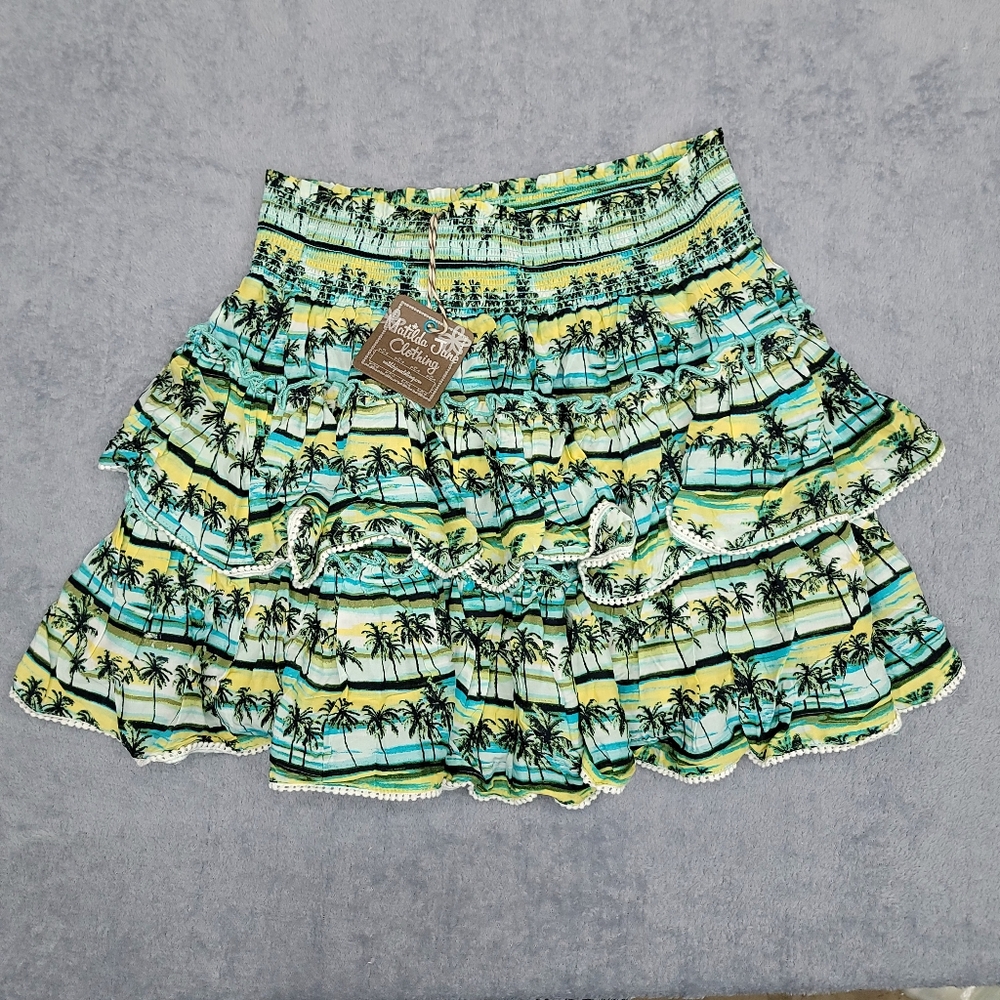 Matilda Jane women's Reflection of Paradise palm tree all over print skirt NWT